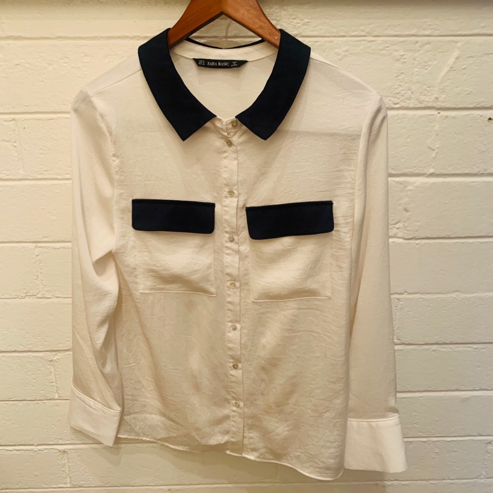 Zara black & white button down blouse